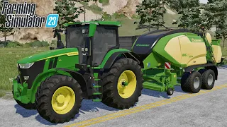 Baling & Storing Straw (John Deere 7R & Krone BigPack) | Farming Simulator 23