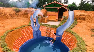 How To Build Swimming Pool Water Slide Around Secret Underground House - full video