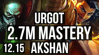 URGOT vs AKSHAN (TOP) | 2.7M mastery, 6/1/7, 1600+ games, Dominating | EUW Master | 12.15