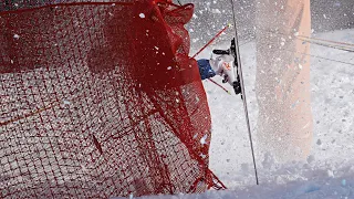 American Ryan Cochran-Siegle crashes at the Kitzbuhel men's downhill