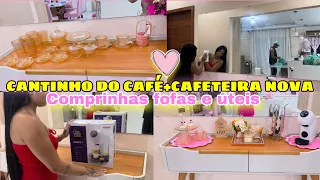 COMPRINHAS || LIMPEI e DECOREI O NOVO CANTINHO DO CAFÉ || COMPREI UMA CAFETEIRA DA DOLCE GUSTO💕😍