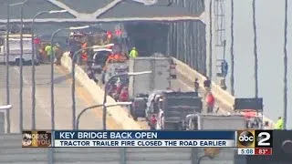Lanes closed on Key Bridge following truck fire