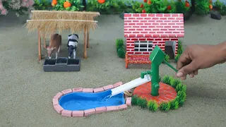 DIY Farm Diorama with house cow, barn | mini hand pump supply water for animals |@DiyFarm