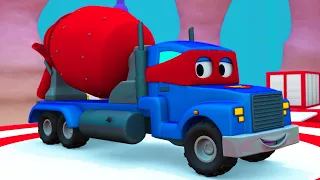 Carl Super Ciężarówka -  Betonowa ciężarówka - Mieście Samochodów 🚚 ⍟ Bajki Dla Dzieci