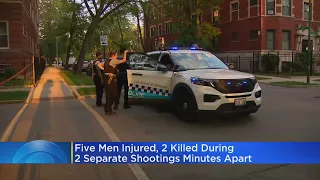 5 men injured, 2 killed during 2 separate shootings minutes apart in Chicago