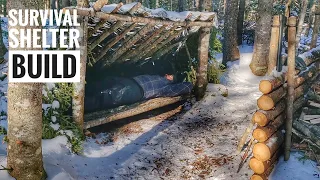 Survival Shelter Transformation to Super Shelter Pt. 1| Bushcraft & Campfire Cooking | ATV Adventure