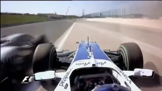 Rubens Barrichello onboard near miss with Michael Schumacher Hungarian GP 2010