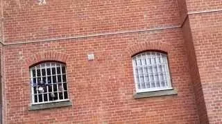 Drone smuggling a package to a prison cell window