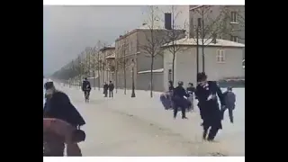 Snowball fight from 124 years ago (1897) in Lyon, France that has been colorized and speed adjusted.