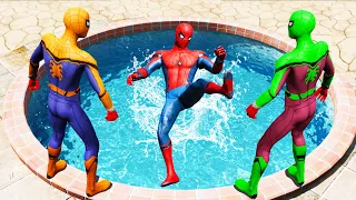 GTA 5 Rainbow Spiderman Falling Into Pool (Spider-Man Jumps & Ragdolls) #13