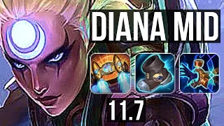 DIANA vs TWISTED FATE (MID) | 6/0/7, 500+ games, 800K mastery, Dominating | NA Diamond | v11.7