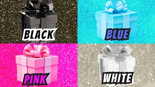 Choose Your Gift from 4 🎁🖤💙💗🤍 BLACK BLUE PINK WHITE 4 gift box challenge | #4giftbox #chooseyourgift