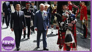 Prince Charles and French President Emmanuel Macron lay wreaths at Carlton Gardens