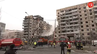 Aftermath of Russia's bombing a building full of people in Dnipro, Ukraine