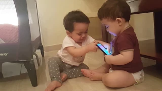 the ultimate funny baby fighting twins fight over phone sugar and strawberry