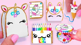 DIY: Miniature UNICORN School Supplies and more ( Backpack, Notebook, Pen, Pencil case) REALLY WORKS