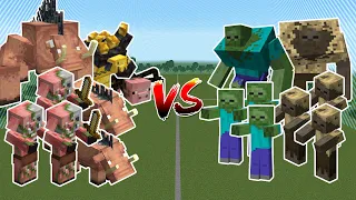 PIG MOBS TEAM VS ZOMBIE MOBS TEAM - MINECRAFT MOB BATTLE