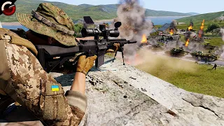 RUSSIAN ARMORED CONVOY IS AMBUSHED BY UKRAINIAN SNIPER! Best Combat Scenes | ArmA 3 Gameplay