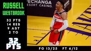 Russell Westbrook 32 PTS, 14 REB, 9 AST - Wizards vs Lakers - February 22, 2021