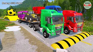 Double Flatbed Trailer Truck vs speed bumps|Busses vs speed bumps|Beamng Drive|493