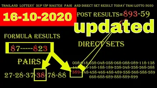 16-10-2020 Thailand  Lottery  3up VIP Master  pair  and Direct set Result today Thai lotto 2020