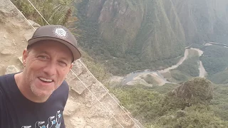 "That's the Edge" Michael S Novilla laughs nervously at edge Inca Trail at Ancient City Machu Picchu