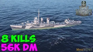 World of WarShips | Monaghan | 8 KILLS | 56K Damage - Replay Gameplay 4K 60 fps