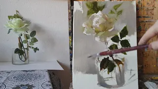 Роза. Живопись маслом. Как нарисовать розу.