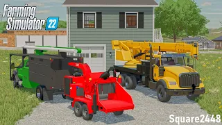 Trees Fall On Garage! (Crane & Bucket Truck) | FS22 Tree Services