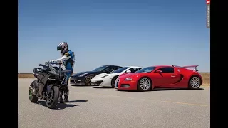 Kawasaki Ninja H2r vs Bugatti Veyron, Nissan GTR And McLaren Drag Race 2017