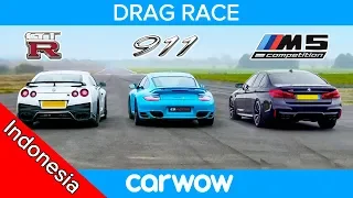 Nissan GT-R vs Porsche 911 Turbo vs BMW M5 Comp - DRAG RACE, ROLLING RACE & BRAKE TEST Mobil Rp1,8M!