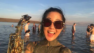 Live sax playing in the DEAD SEA, Israel!