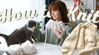 Knit a Cozy Sweater in One Piece | Beginner Friendly Knitting in the Round DIY Tutorial (Part 1)