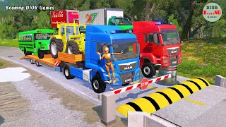 Double Flatbed Trailer Truck vs speed bumps|Busses vs speed bumps|Beamng Drive|775