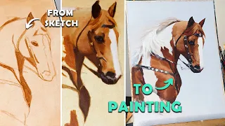 Painting Realistic Horse Portrait with Oils: From Sketch to Finish | Timelapse (9 mins)