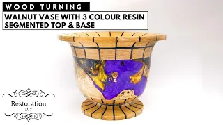 Woodturning | Walnut Bowl with 3 Colour Epoxy Resin | Restoration DIY