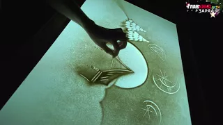 Новогоднее песочное шоу в Москве студия рисования песком в парке Зарядье