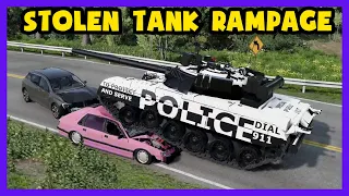 Stolen POLICE TANK on RAMPAGE crushing cars - BeamNG drive [1440p 60fps]