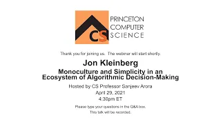 Distinguished Colloquium: Jon Kleinberg, April 29, 2021