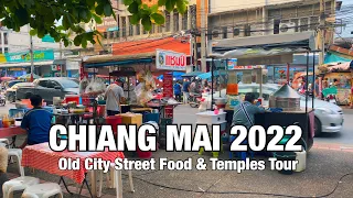 【4K🇹🇭】Chiang Mai Old City Walking Tour - Wat Chedi Lang, Three Kings Monument at Evening