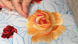 How Hand Embroidery Yellow Rose Flower - Mix Color Threads - Hand Embroidery Design