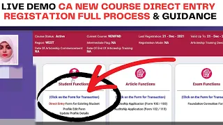 Live Demo CA Direct Entry New Course Registration Full Process & CA Direct Entry Rule & Regulations