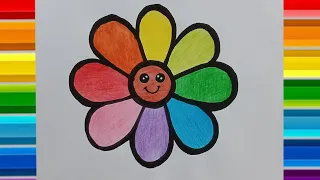 Easy drawing and rainbow 🌧️🌈 coloring cute flower 🌸||Easy drawing for kids|toddlers