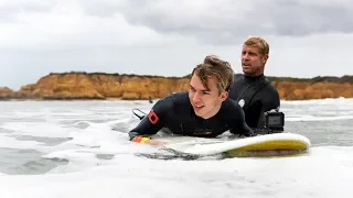 F1 Driver Pierre Gasly Learns to Surf with Mick Fanning