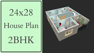 24x28 House Design 2BHK || 600 Sqft Ghar Ka Naksha || 24x28 House Plan || 3D Home Design