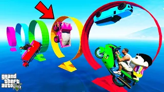 FRANKLIN TRIED MULTIPLE CIRCULAR LOOP JUMP MEGA RAMP PARKOUR CHALLENGE GTA 5 | SHINCHAN and CHOP