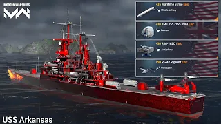 USS Arkansas - May Battlepass Equipment Gameplay - Modern Warships