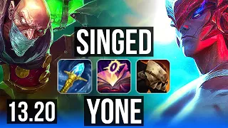 SINGED vs YONE (MID) | 3.1M mastery, 5/1/9, 400+ games | KR Master | 13.20