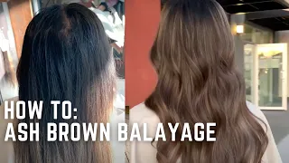 Ash Brown Balayage Tutorial - cool brunette highlights - brunette balayage on black hair
