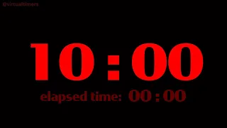 10 Minutes - Red Countdown Timer with Alarm, Time Markers and Elapsed Time. 1920 x 1080.